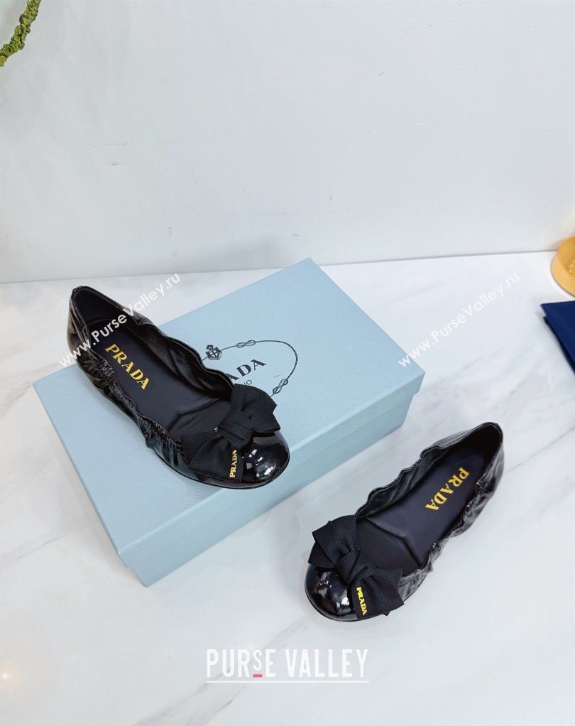 Prada Patent leather ballerinas flat with bow Black 2026 1F322O (MD-260227122)