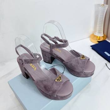 Prada Padded Suede Platform Sandals 7.5cm Grey 2026 PR022801 (MD-260228001)