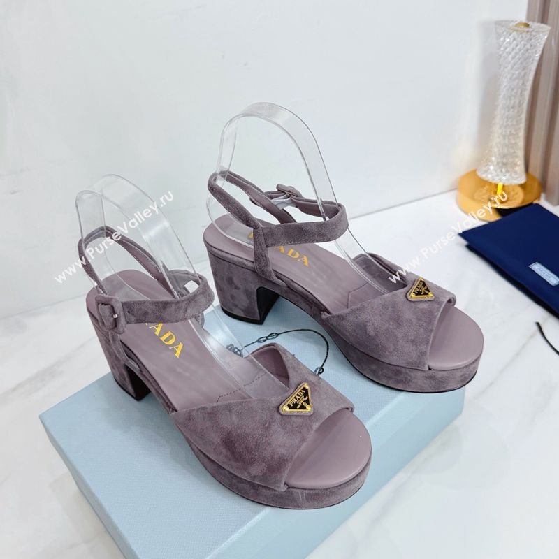 Prada Padded Suede Platform Sandals 7.5cm Grey 2026 PR022801 (MD-260228001)