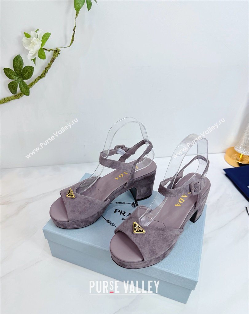 Prada Padded Suede Platform Sandals 7.5cm Grey 2026 PR022801 (MD-260228001)