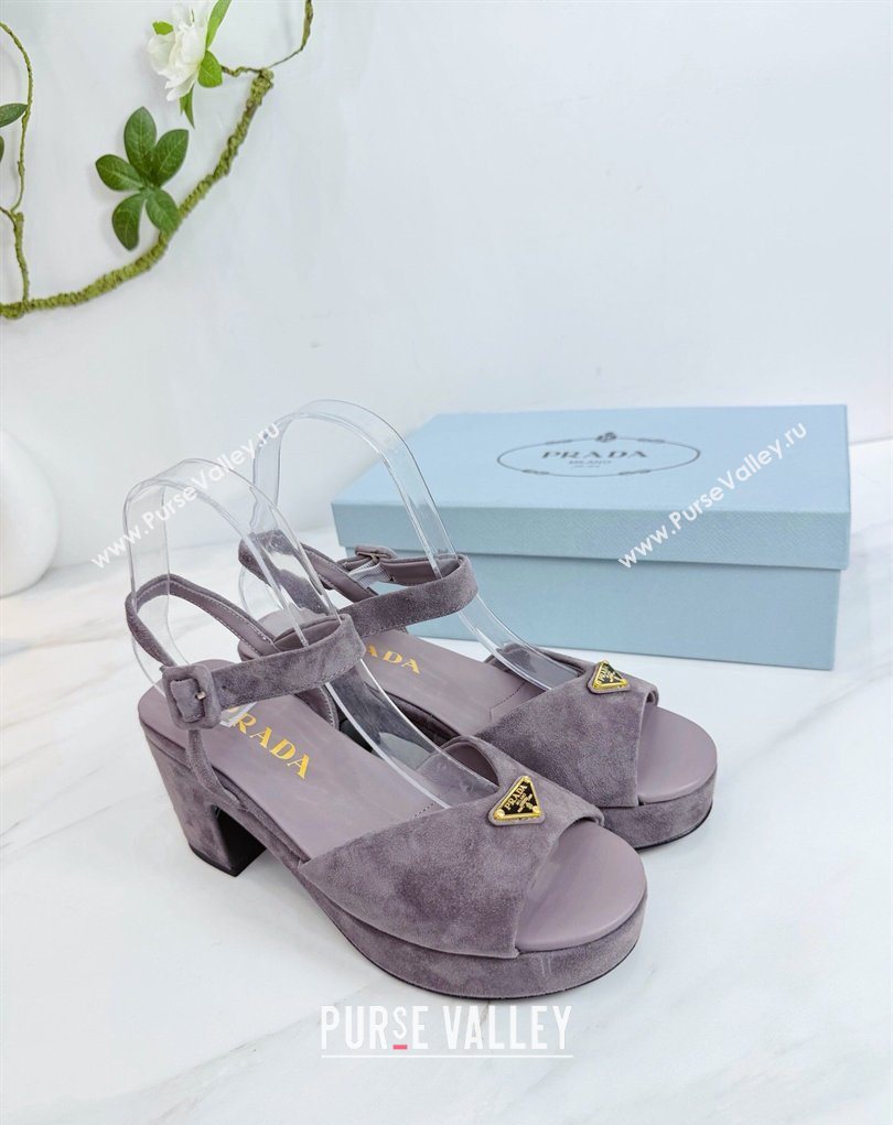 Prada Padded Suede Platform Sandals 7.5cm Grey 2026 PR022801 (MD-260228001)