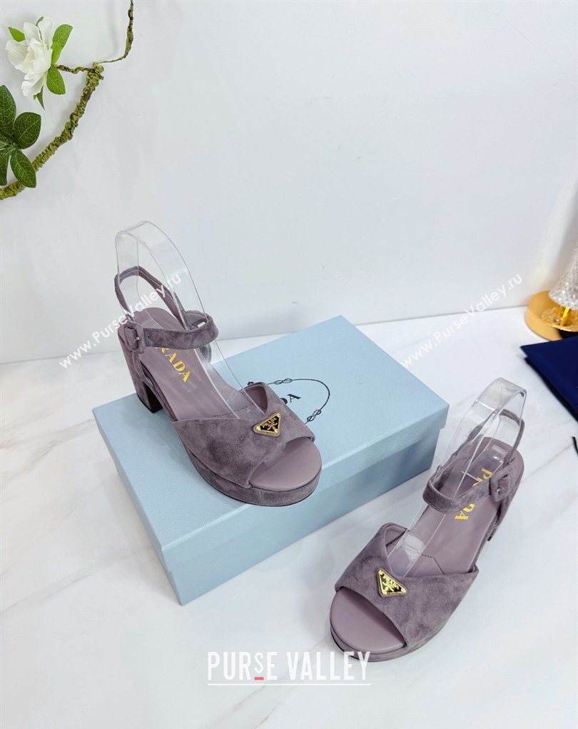 Prada Padded Suede Platform Sandals 7.5cm Grey 2026 PR022801 (MD-260228001)