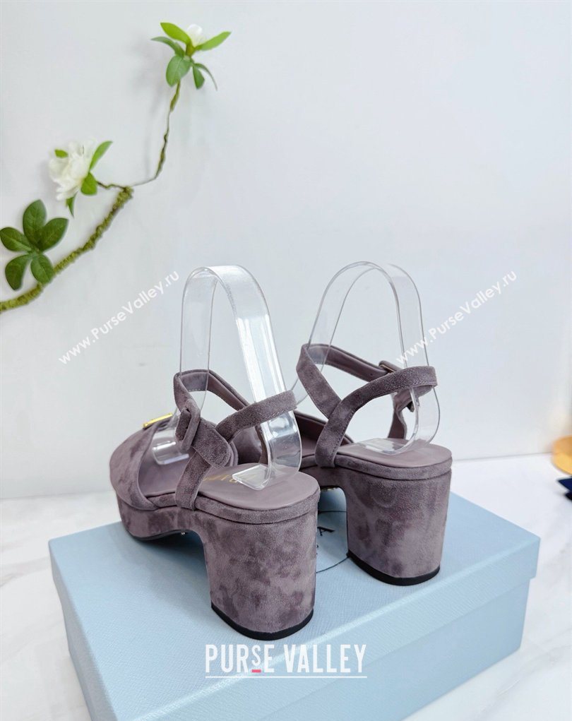 Prada Padded Suede Platform Sandals 7.5cm Grey 2026 PR022801 (MD-260228001)