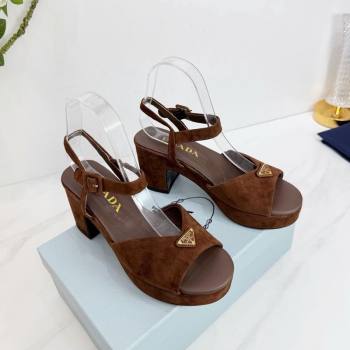 Prada Padded Suede Platform Sandals 7.5cm Dark Brown 2026 PR022801 (MD-260228002)