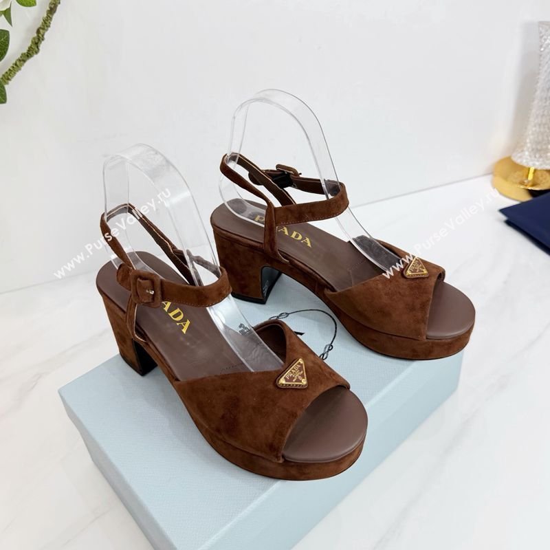 Prada Padded Suede Platform Sandals 7.5cm Dark Brown 2026 PR022801 (MD-260228002)