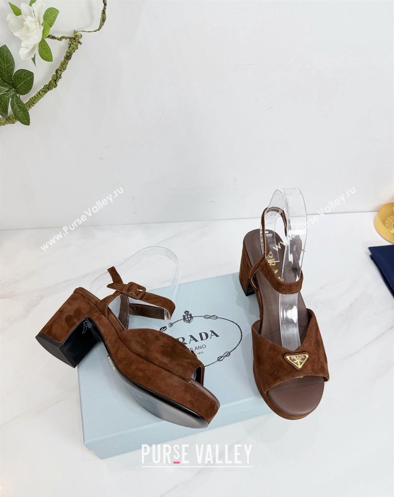 Prada Padded Suede Platform Sandals 7.5cm Dark Brown 2026 PR022801 (MD-260228002)