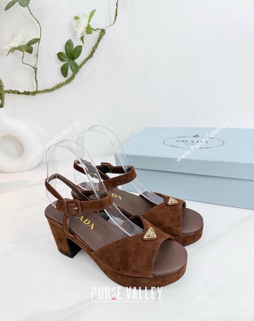Prada Padded Suede Platform Sandals 7.5cm Dark Brown 2026 PR022801 (MD-260228002)