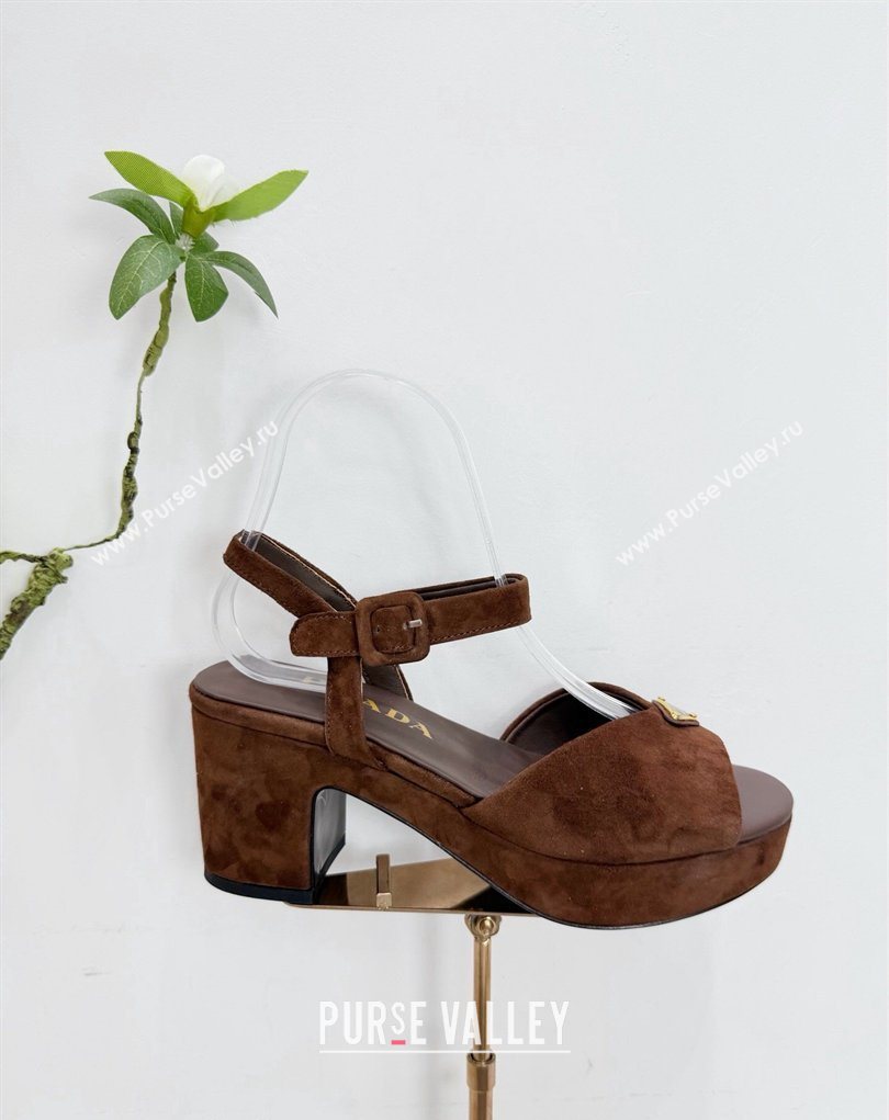 Prada Padded Suede Platform Sandals 7.5cm Dark Brown 2026 PR022801 (MD-260228002)