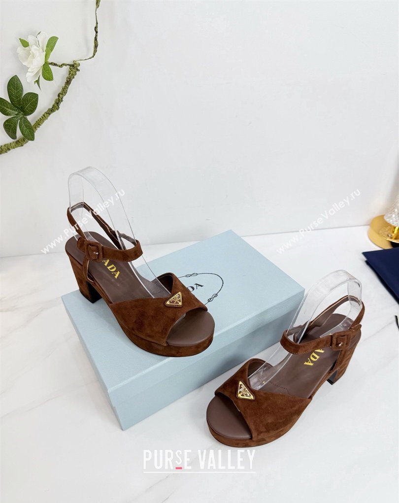 Prada Padded Suede Platform Sandals 7.5cm Dark Brown 2026 PR022801 (MD-260228002)