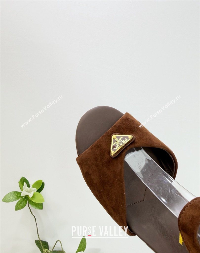 Prada Padded Suede Platform Sandals 7.5cm Dark Brown 2026 PR022801 (MD-260228002)