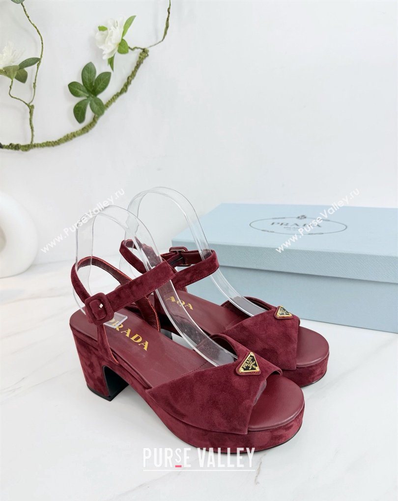 Prada Padded Suede Platform Sandals 7.5cm Burgundy 2026 PR022801 (MD-260228003)