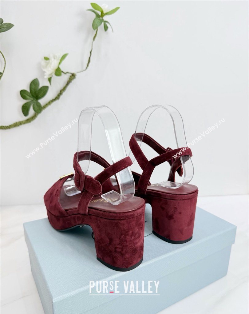 Prada Padded Suede Platform Sandals 7.5cm Burgundy 2026 PR022801 (MD-260228003)