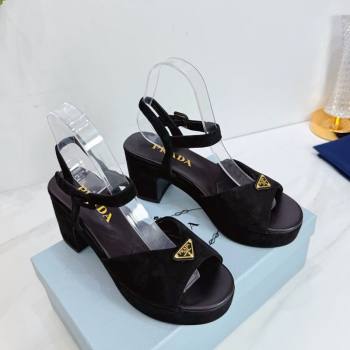 Prada Padded Suede Platform Sandals 7.5cm Black 2026 PR022801 (MD-260228004)