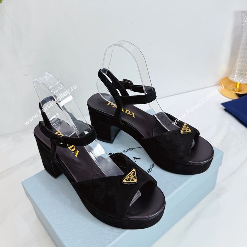 Prada Padded Suede Platform Sandals 7.5cm Black 2026 PR022801 (MD-260228004)