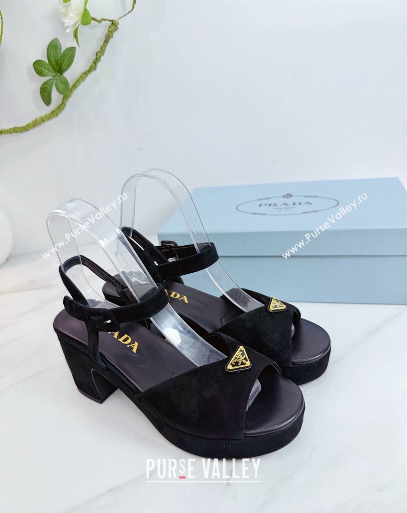 Prada Padded Suede Platform Sandals 7.5cm Black 2026 PR022801 (MD-260228004)