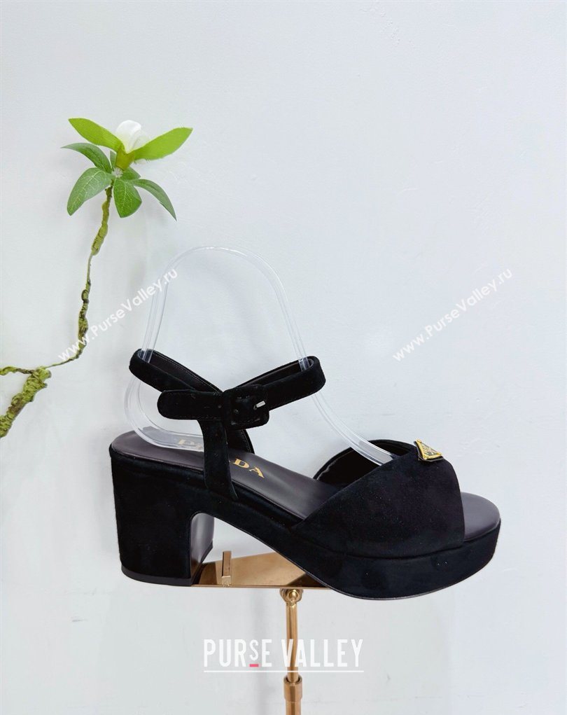 Prada Padded Suede Platform Sandals 7.5cm Black 2026 PR022801 (MD-260228004)