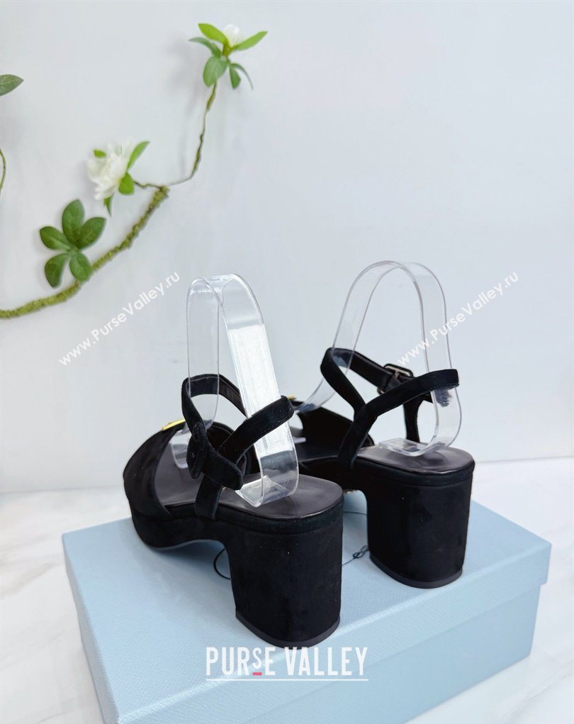 Prada Padded Suede Platform Sandals 7.5cm Black 2026 PR022801 (MD-260228004)