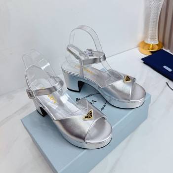 Prada Padded Leather Platform Sandals 7.5cm Silver 2026 PR022801 (MD-260228005)