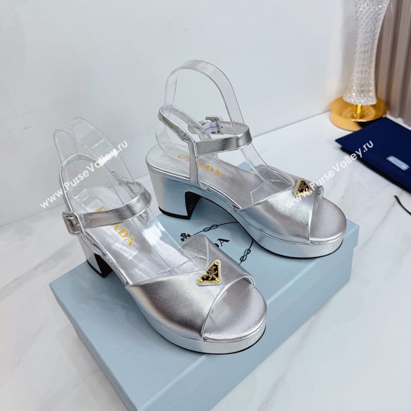 Prada Padded Leather Platform Sandals 7.5cm Silver 2026 PR022801 (MD-260228005)