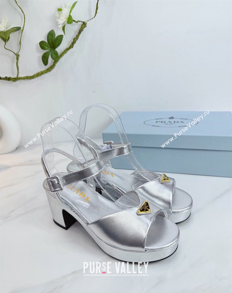 Prada Padded Leather Platform Sandals 7.5cm Silver 2026 PR022801 (MD-260228005)