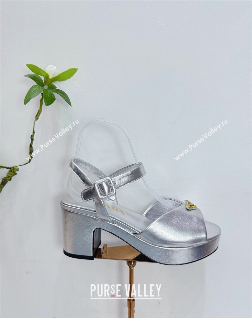 Prada Padded Leather Platform Sandals 7.5cm Silver 2026 PR022801 (MD-260228005)