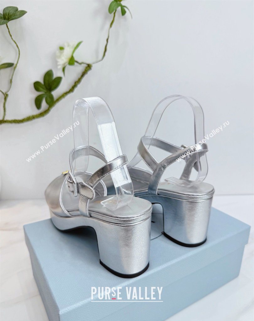 Prada Padded Leather Platform Sandals 7.5cm Silver 2026 PR022801 (MD-260228005)