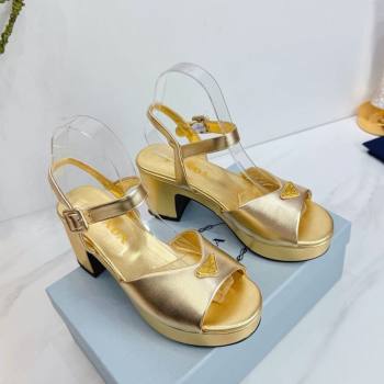 Prada Padded Leather Platform Sandals 7.5cm Gold 2026 PR022801 (MD-260228006)