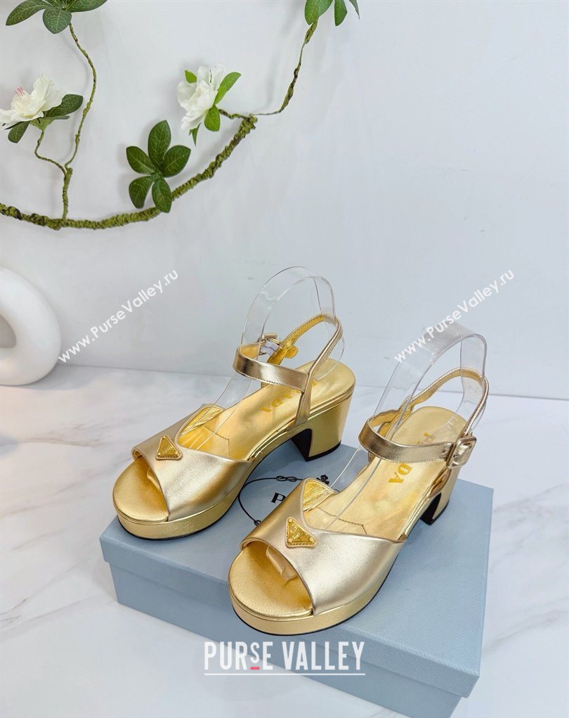 Prada Padded Leather Platform Sandals 7.5cm Gold 2026 PR022801 (MD-260228006)