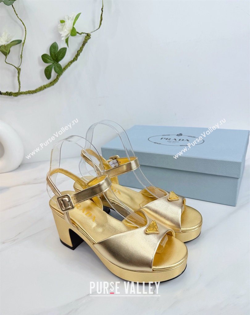 Prada Padded Leather Platform Sandals 7.5cm Gold 2026 PR022801 (MD-260228006)