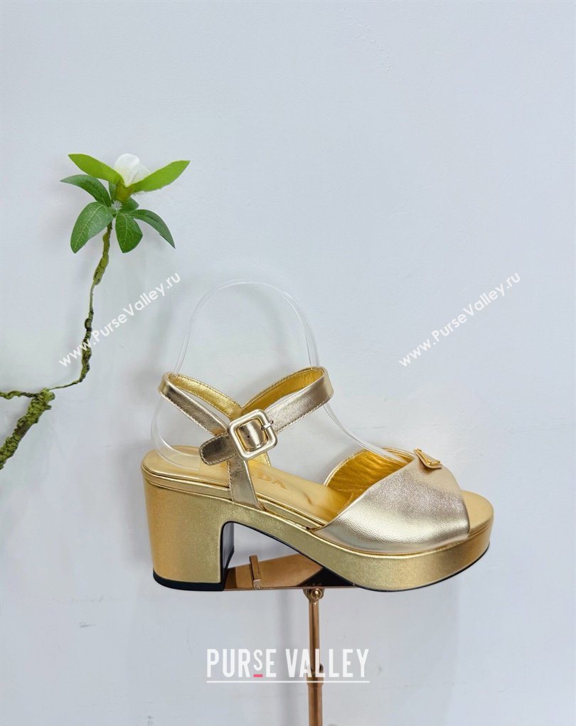 Prada Padded Leather Platform Sandals 7.5cm Gold 2026 PR022801 (MD-260228006)