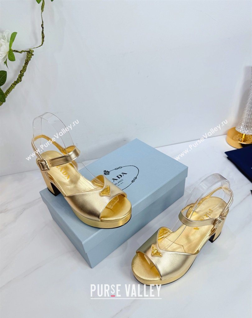 Prada Padded Leather Platform Sandals 7.5cm Gold 2026 PR022801 (MD-260228006)