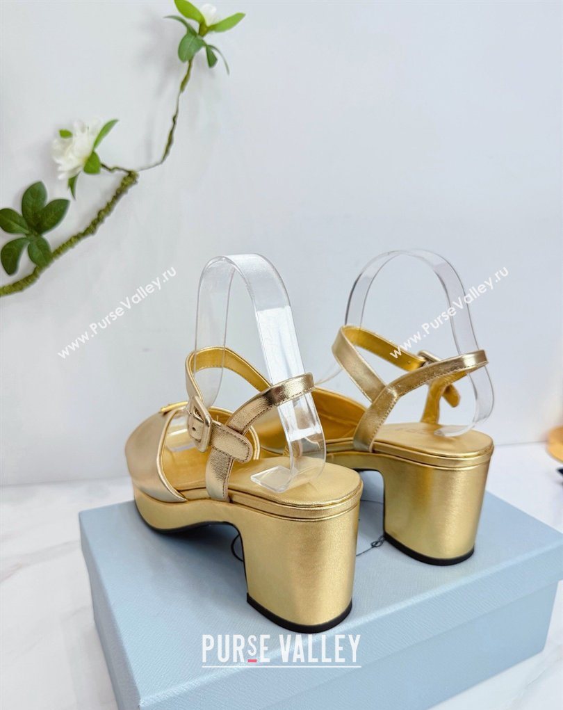 Prada Padded Leather Platform Sandals 7.5cm Gold 2026 PR022801 (MD-260228006)