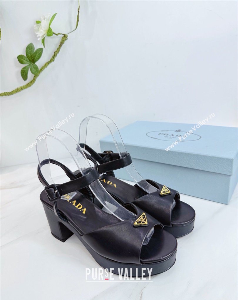 Prada Padded Calf Leather Platform Sandals 7.5cm Black 2026 PR022801 (MD-260228007)