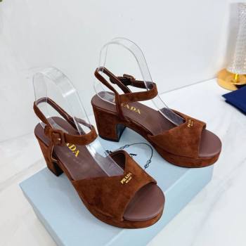 Prada Padded Suede Platform Sandals 7.5cm Dark Brown 2026 1XZ786 (MD-260228014)