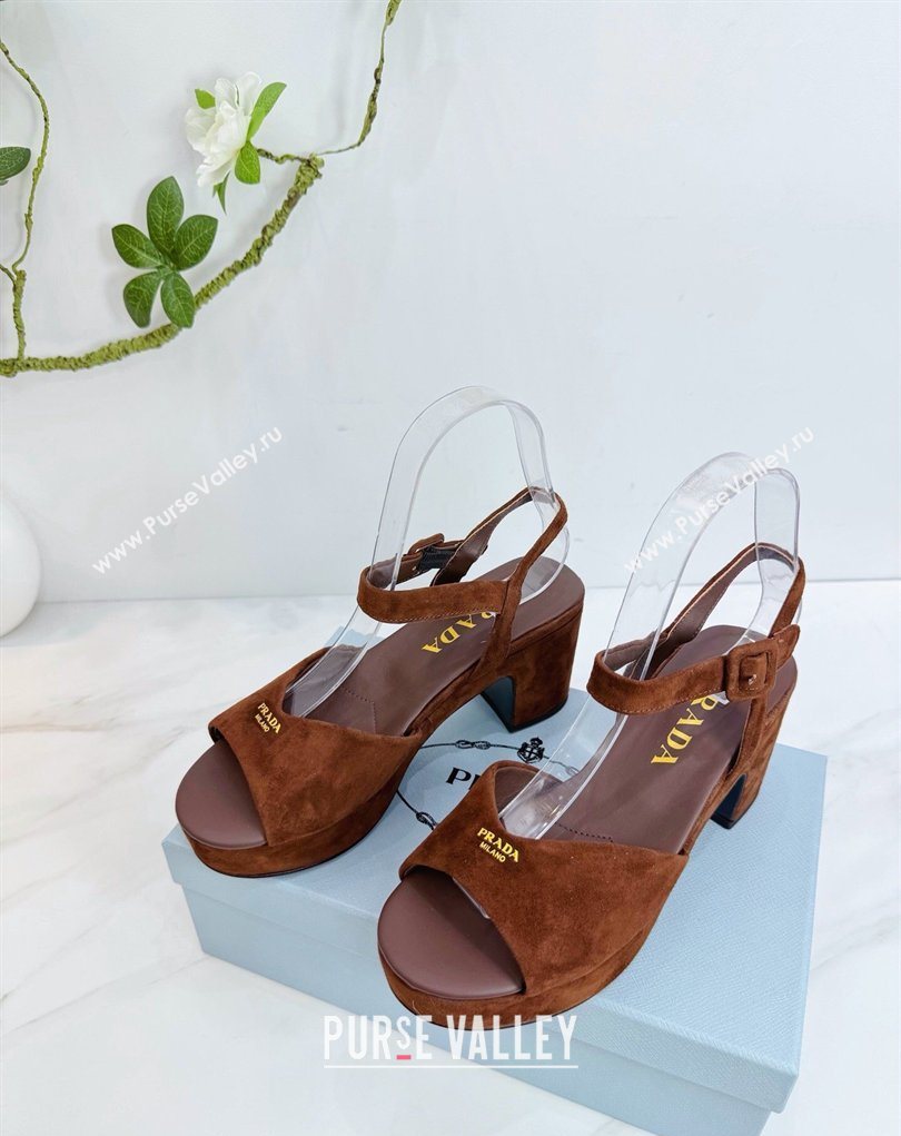 Prada Padded Suede Platform Sandals 7.5cm Dark Brown 2026 1XZ786 (MD-260228014)