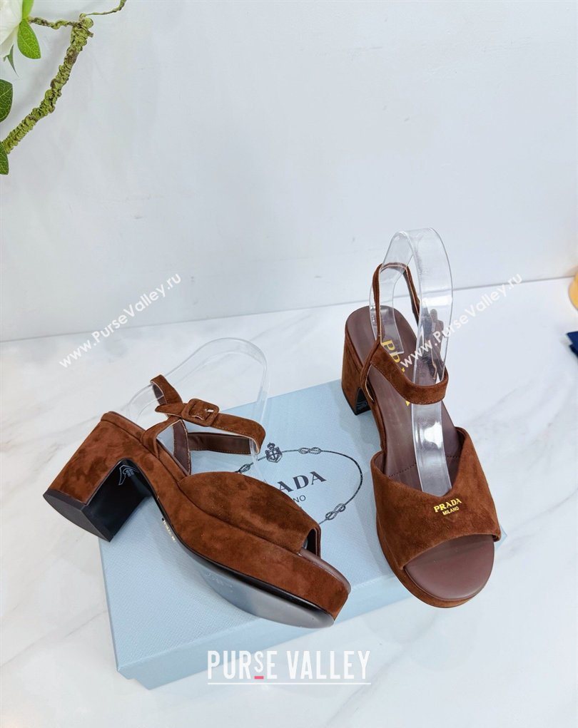Prada Padded Suede Platform Sandals 7.5cm Dark Brown 2026 1XZ786 (MD-260228014)