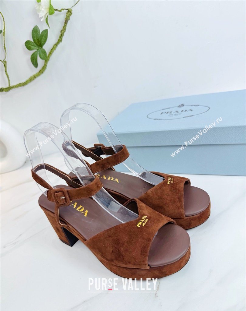 Prada Padded Suede Platform Sandals 7.5cm Dark Brown 2026 1XZ786 (MD-260228014)