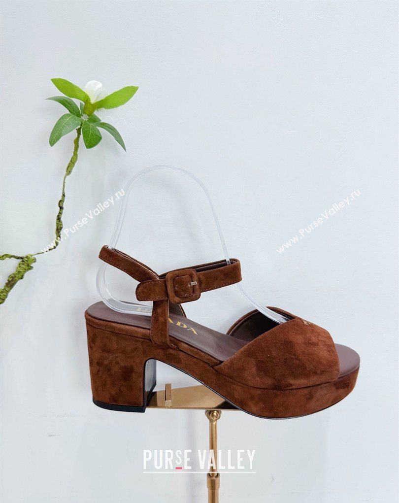 Prada Padded Suede Platform Sandals 7.5cm Dark Brown 2026 1XZ786 (MD-260228014)