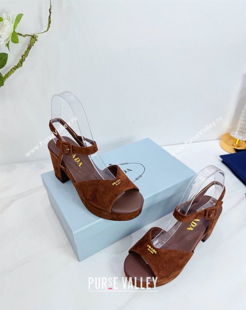 Prada Padded Suede Platform Sandals 7.5cm Dark Brown 2026 1XZ786 (MD-260228014)