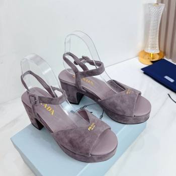 Prada Padded Suede Platform Sandals 7.5cm Grey 2026 1XZ786 (MD-260228015)