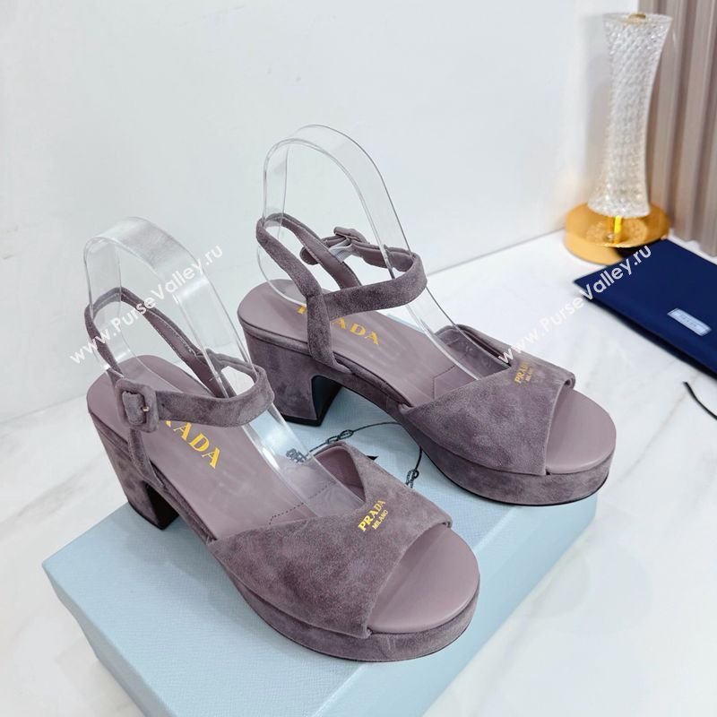 Prada Padded Suede Platform Sandals 7.5cm Grey 2026 1XZ786 (MD-260228015)