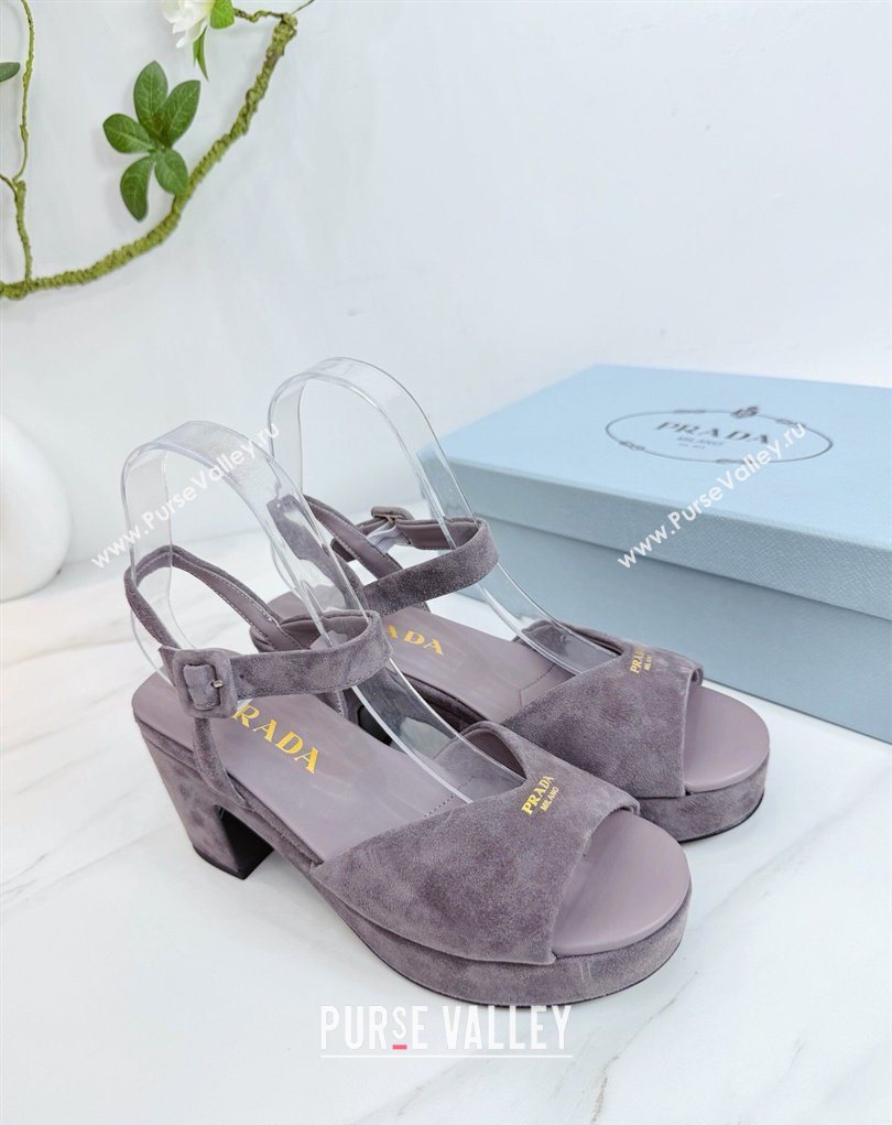 Prada Padded Suede Platform Sandals 7.5cm Grey 2026 1XZ786 (MD-260228015)