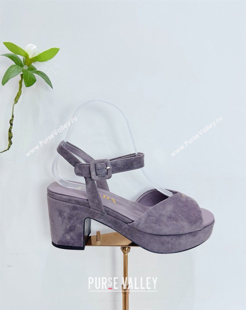 Prada Padded Suede Platform Sandals 7.5cm Grey 2026 1XZ786 (MD-260228015)