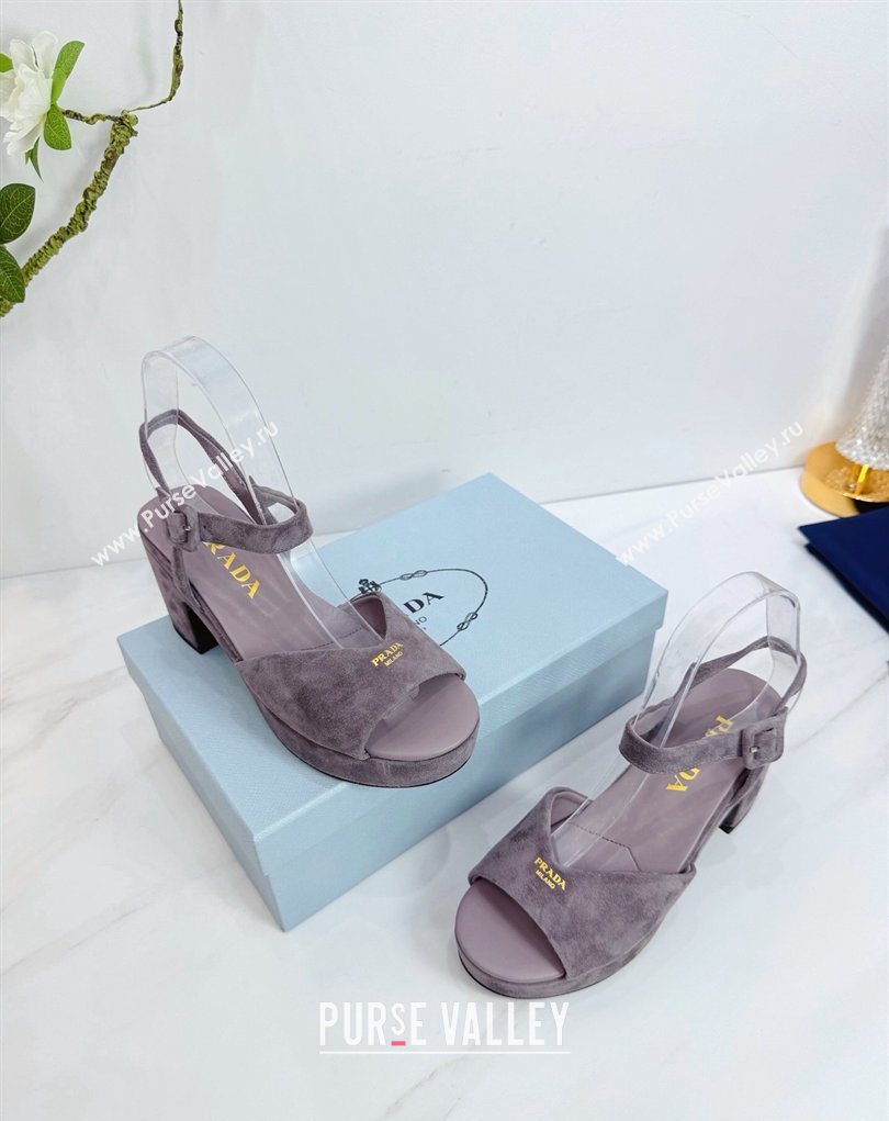 Prada Padded Suede Platform Sandals 7.5cm Grey 2026 1XZ786 (MD-260228015)