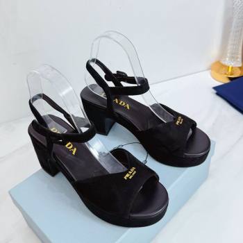 Prada Padded Suede Platform Sandals 7.5cm Black 2026 1XZ786 (MD-260228017)
