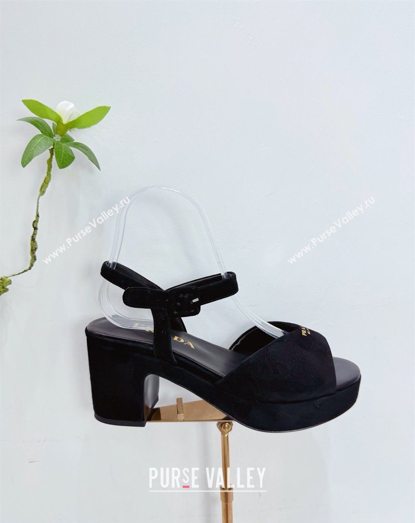 Prada Padded Suede Platform Sandals 7.5cm Black 2026 1XZ786 (MD-260228017)