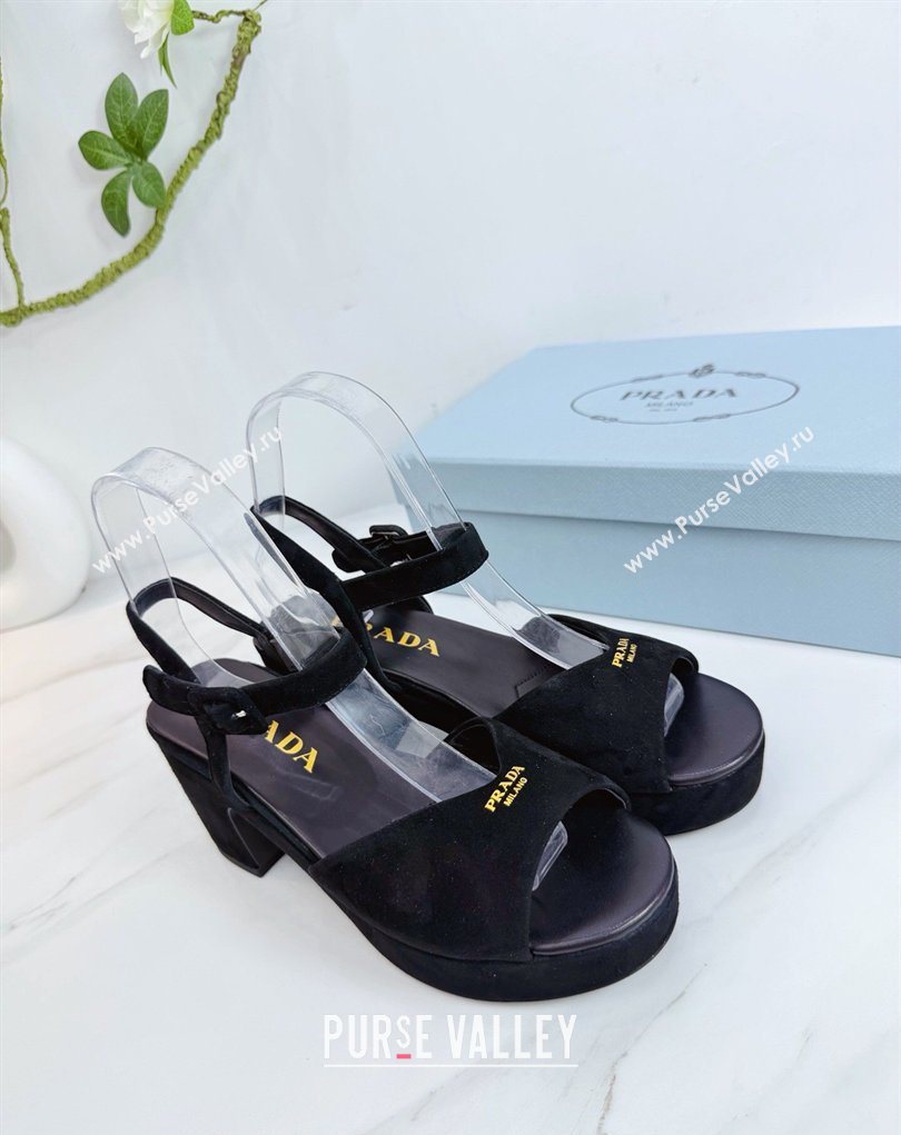 Prada Padded Suede Platform Sandals 7.5cm Black 2026 1XZ786 (MD-260228017)