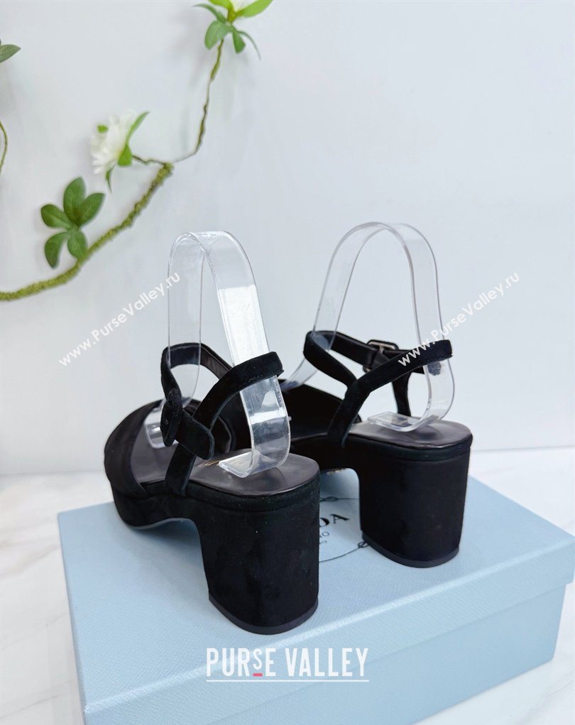 Prada Padded Suede Platform Sandals 7.5cm Black 2026 1XZ786 (MD-260228017)