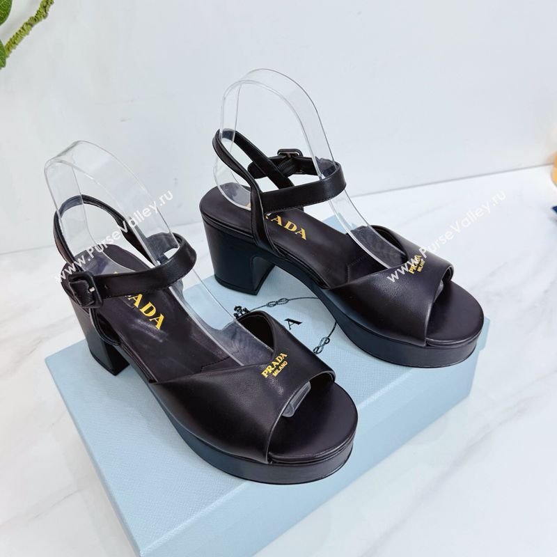 Prada Padded Calf Leather Platform Sandals 7.5cm Black 2026 1XZ786 (MD-260228010)