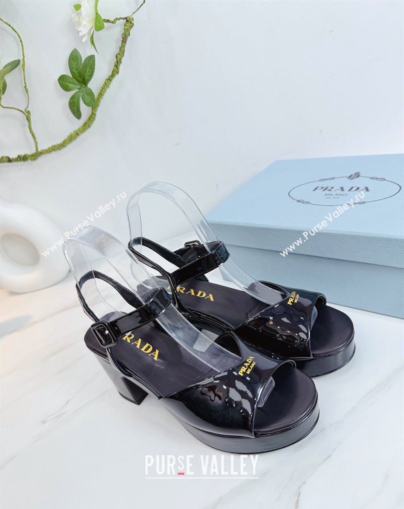 Prada Padded Patent Leather Platform Sandals 7.5cm Black 2026 1XZ786 (MD-260228011)